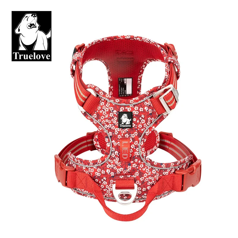 Adjustable Padded Dog Harness with Handle – Reflective Nylon, Front & Back Leash Attachments, Quick-Release Vehicle Safety Harness
