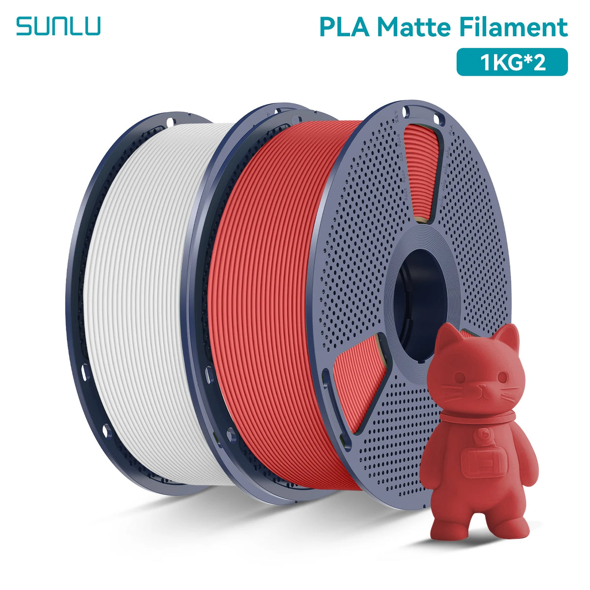 PLA Matte Filament 1.75mm 1kg Spool (2.2 lb) 2-Pack, Matte Finish Neatly Wound for FDM 3D Printers