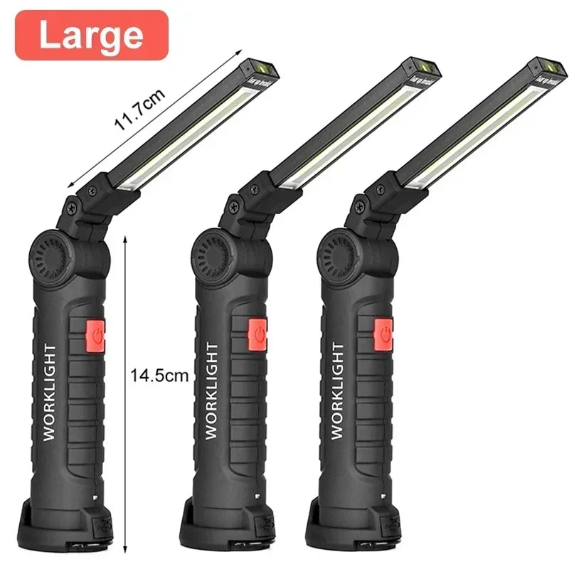 Portable COB LED Work Light – USB Rechargeable Inspection Lamp with Magnetic Hook & 360° Swivel