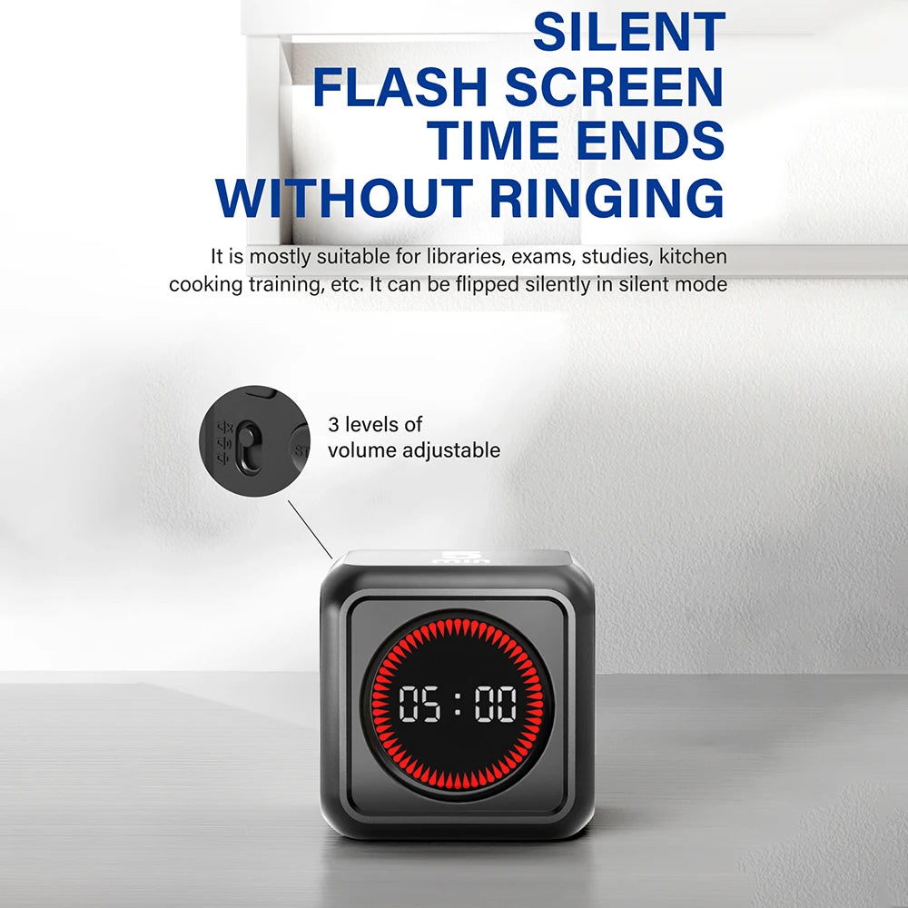 Flip Cube Timer Gravity Sensor LED Display - 4 Preset USB Rechargeable Mini Timer for Cooking and Study