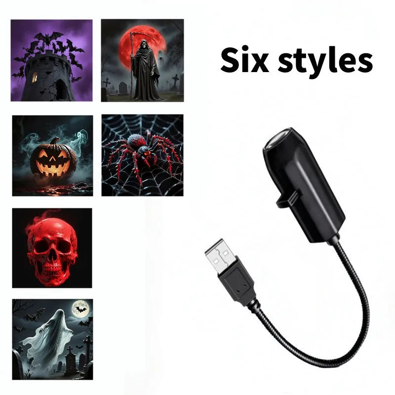 USB LED Halloween Projector Light — Switchable Ghost & Skull Night Lamp for Ceiling, Wall & Window Decor