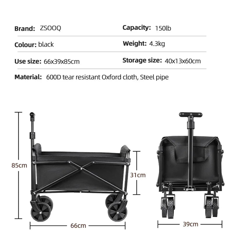Heavy-Duty Foldable Portable Utility Cart — 4-Wheel Collapsible Wagon for Camping, Beach & Shopping