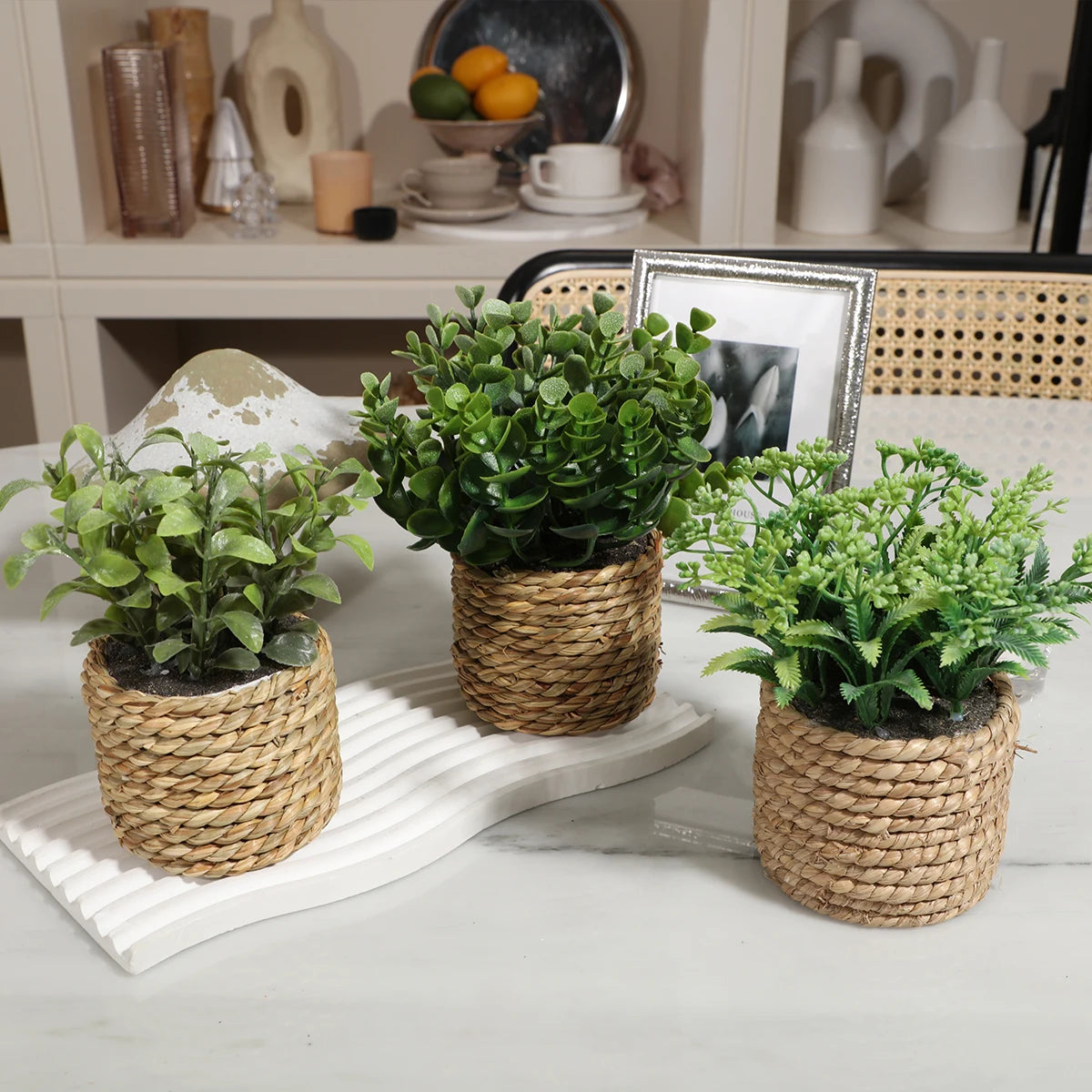 Artificial Eucalyptus Potted Plant 17 cm (6.7 in) Faux Fern Grass Tuft – Small Desktop Home Decor