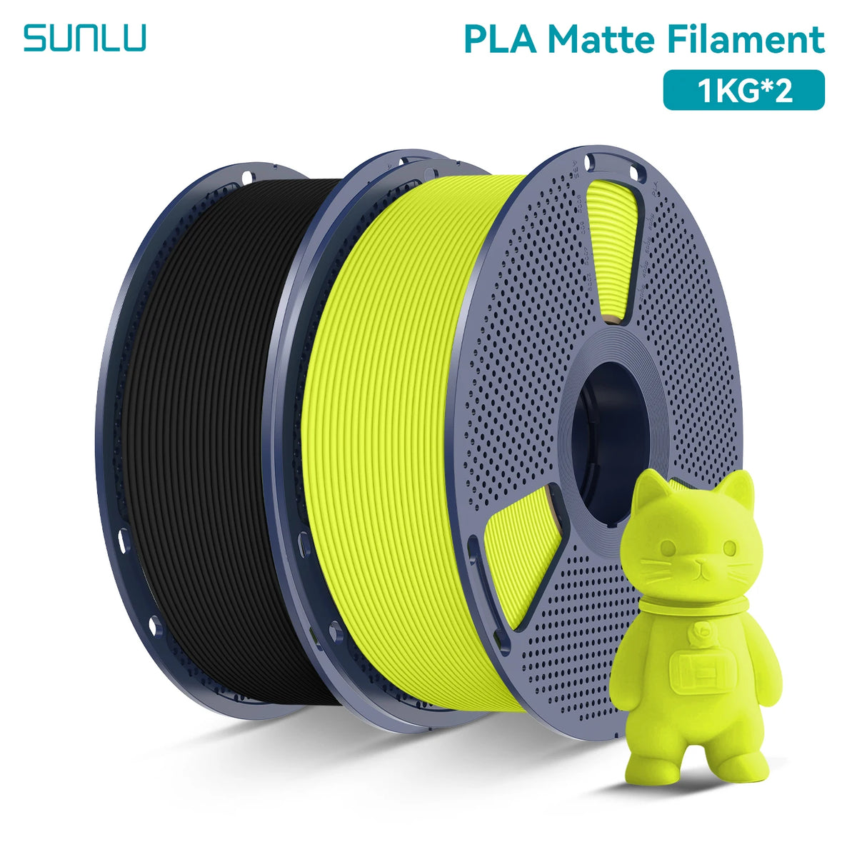 PLA Matte Filament 1.75mm 1kg Spool (2.2 lb) 2-Pack, Matte Finish Neatly Wound for FDM 3D Printers