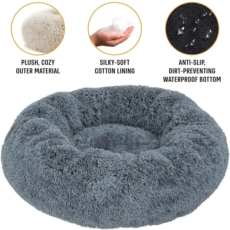 Round Plush Pet Bed, Washable Cozy Dog & Cat Sofa, Winter Warm, Multiple Sizes 16–35 in (40–90 cm)