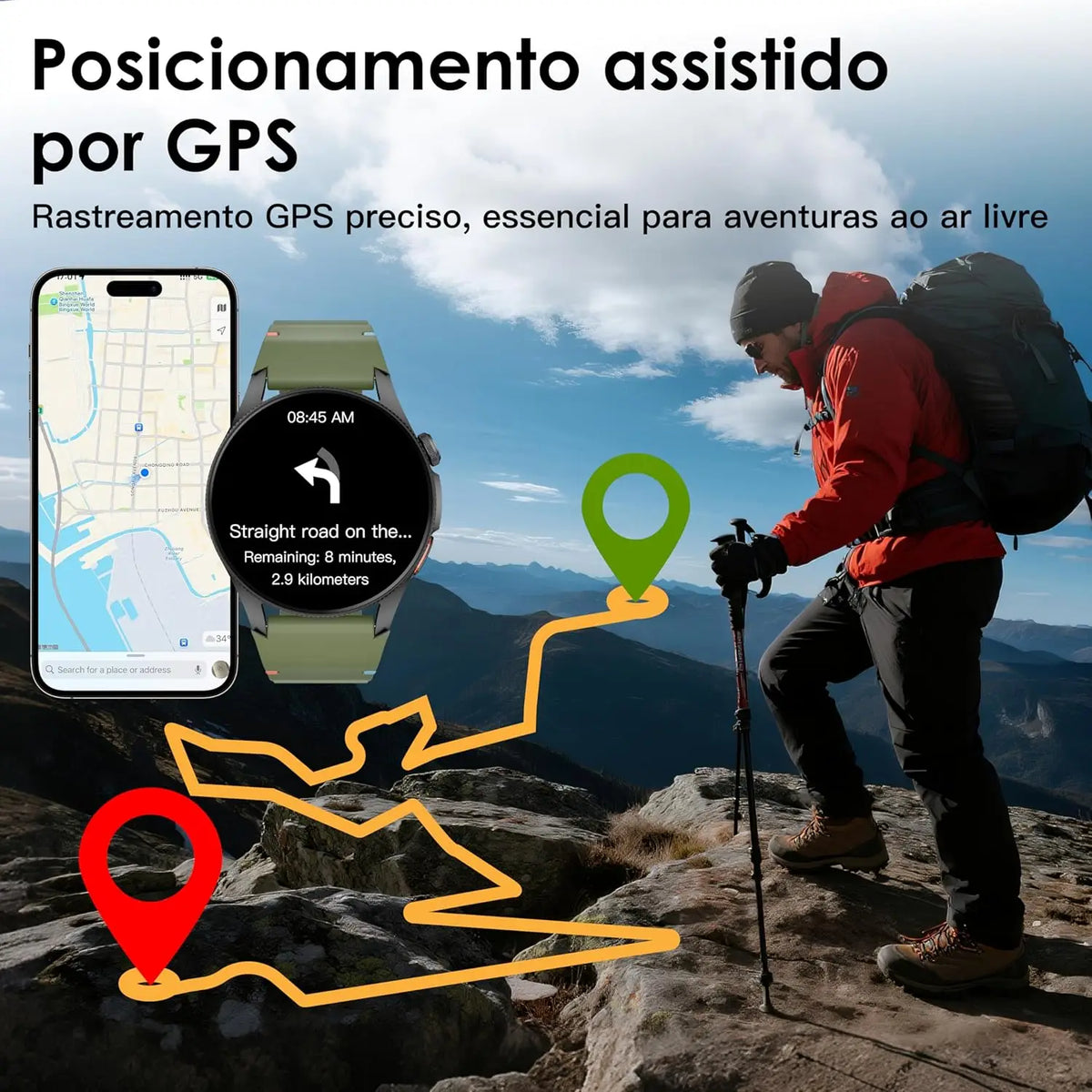 GPS Smartwatch 1.43 in (36.3 mm) AMOLED Display, 50m Waterproof, 150+ Sports Modes, Heart Rate SpO2 Sleep Tracker, Bluetooth Call & Voice Assistant