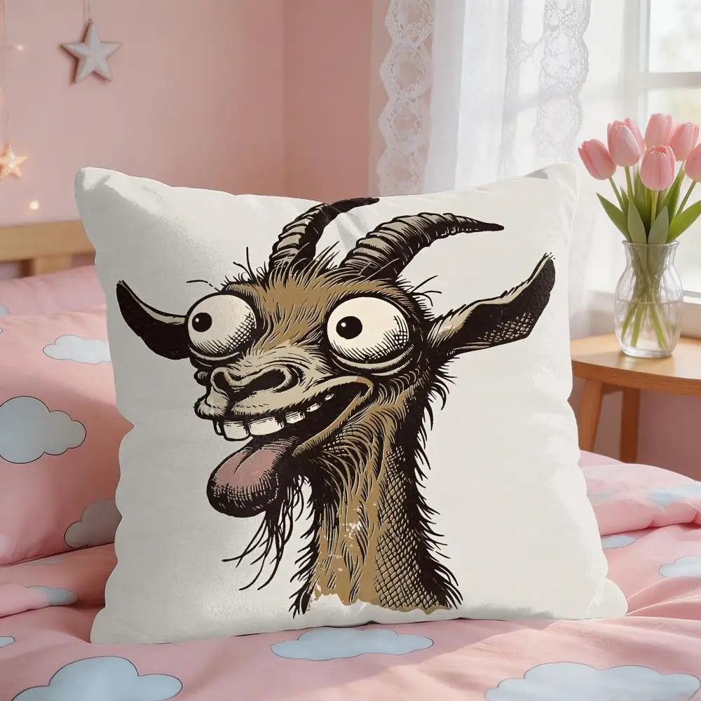 Spooky Goat Face 2D Short Plush Square Cushion Cover 16x16 in (40x40 cm) Sofa Throw Pillow Case