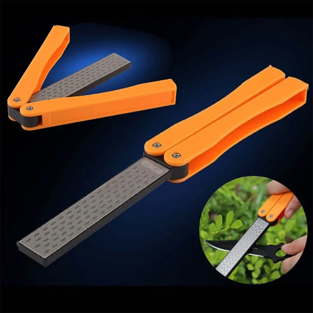Portable Folding Pocket Knife Sharpener - Double-Sided Diamond Whetstone for Kitchen, Camping & Outdoor Use