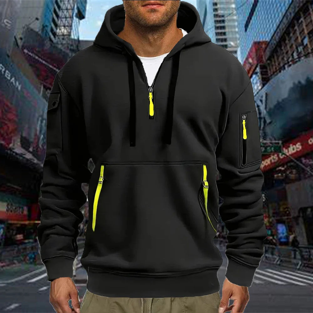 Men's Casual Sports Hoodie – Long-Sleeve Pullover with Sleeve Pocket & Drawstring, Spring/Autumn, Plus Size