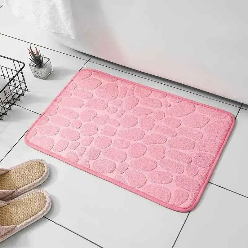 Embossed Memory Foam Bath Rug – Anti-Slip Microfiber Pebble Floor Mat, 1-Pack