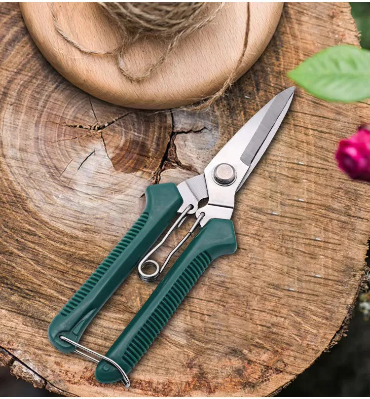 Straight Pruning Shears 7.5in (19cm) – Stainless Steel Bypass Garden Scissors with Non-Slip Handle for Bonsai & Household