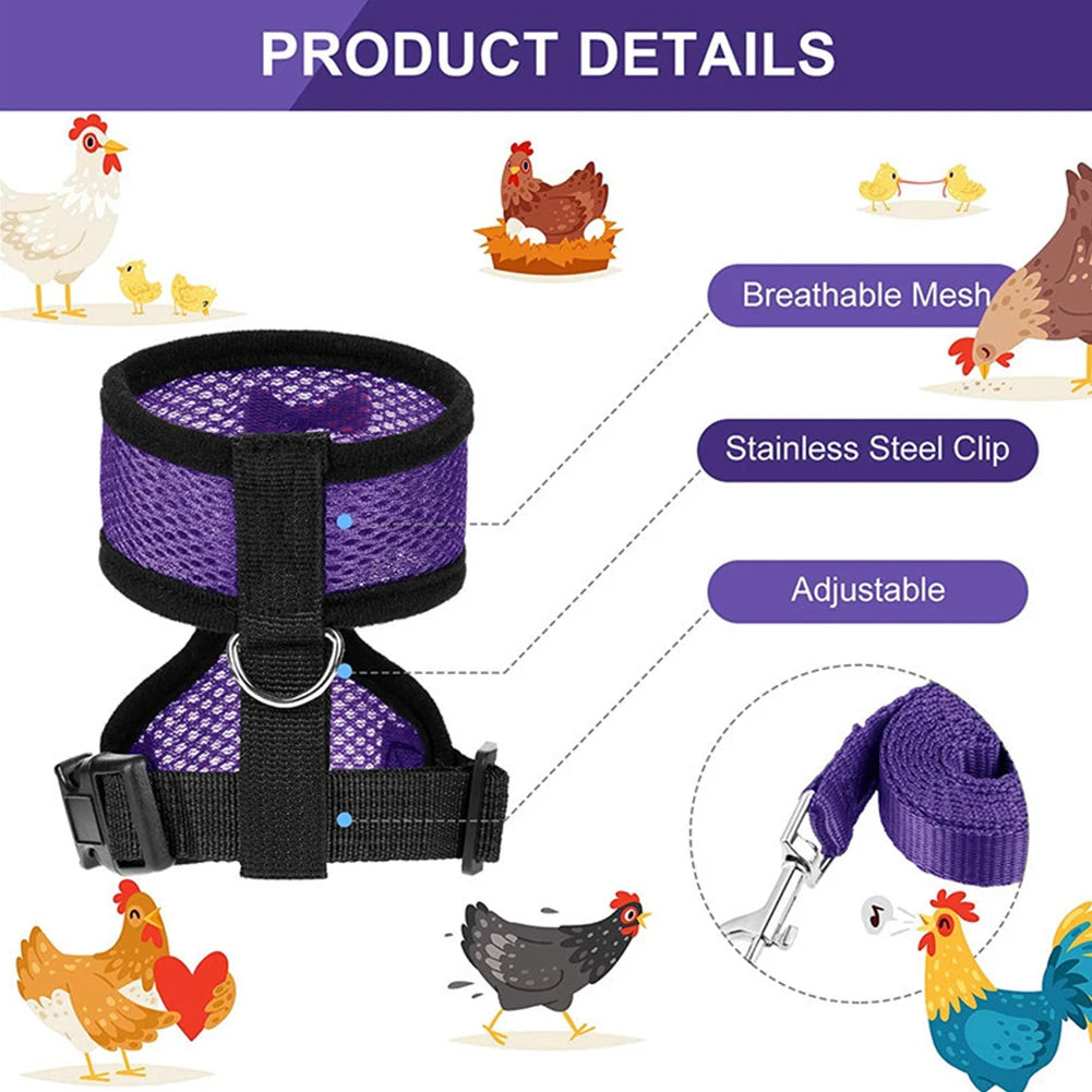 Adjustable Mesh Chicken and Duck Harness Vest with Leash Breathable Poultry Harness XS-XL