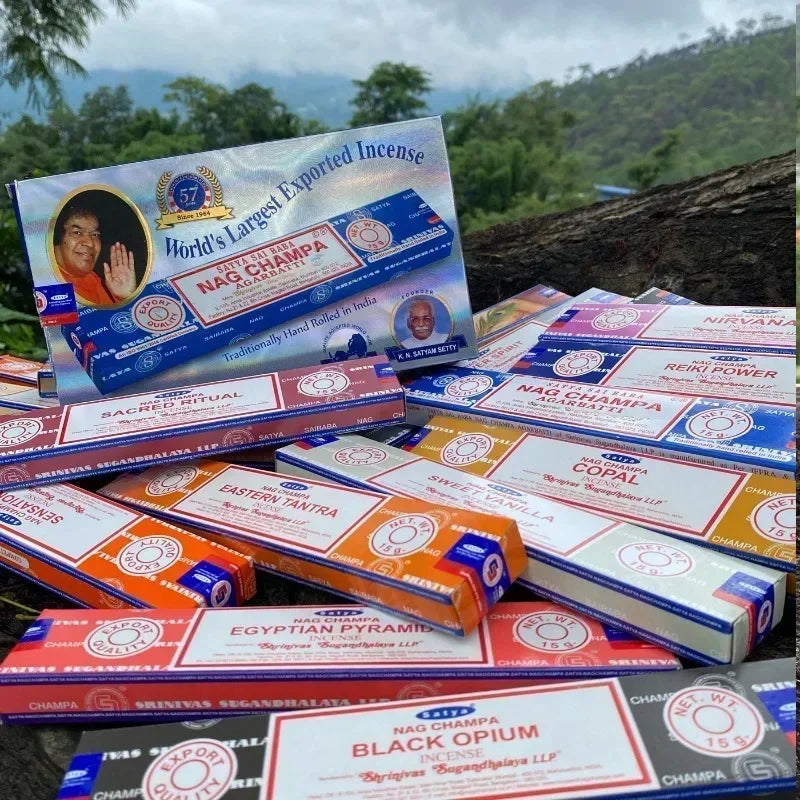 5-Box Nag Champa Incense Sticks — 50–60 Handmade Sticks (20 cm / 8 in) Sandalwood & White Sage Home Fragrance