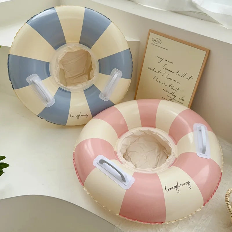 Kids Inflatable Swim Ring Float Pants – Retro Striped Pool Tube Seat for Ages 3-6