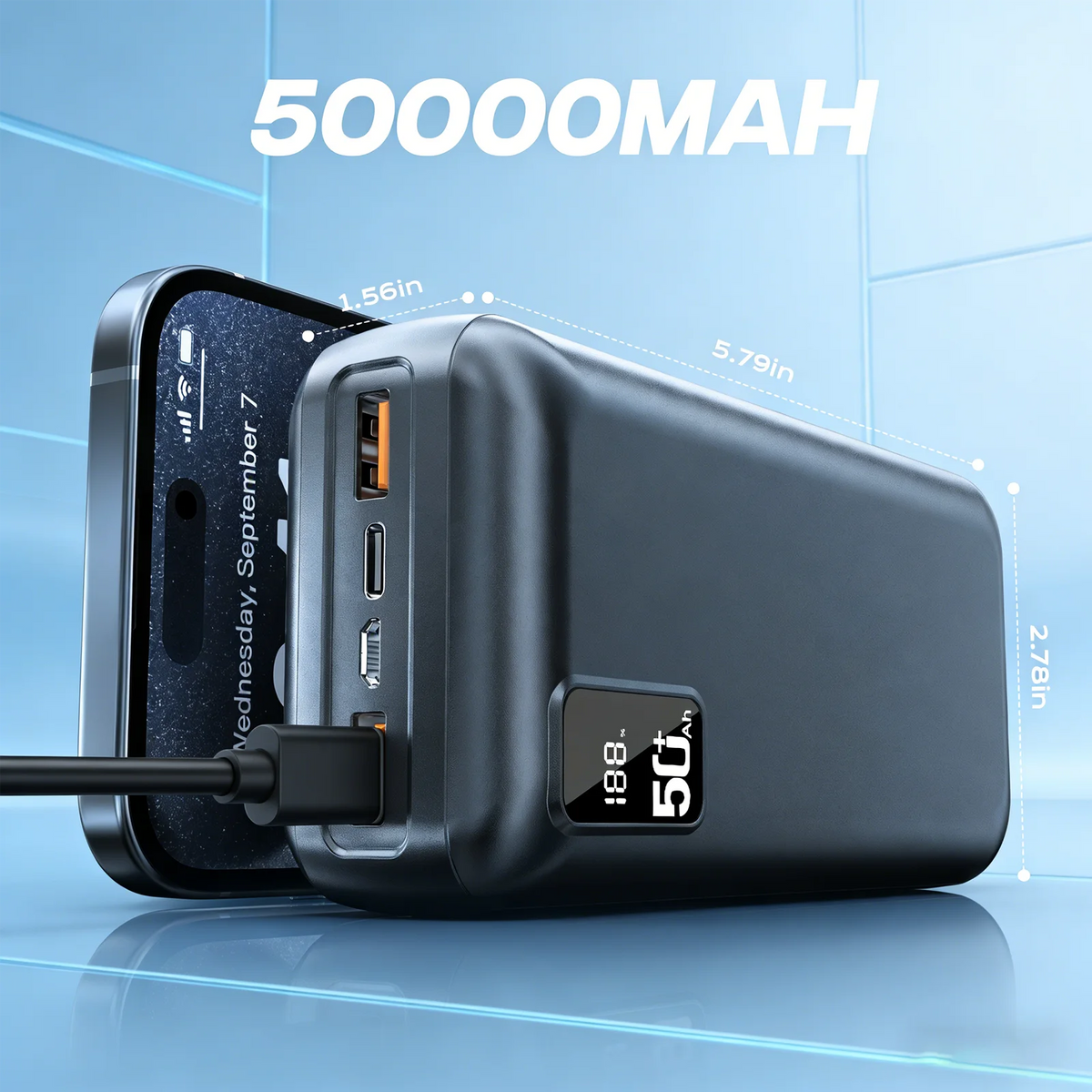 50000mAh 22.5W Power Bank PD Fast Charging Portable Charger – Triple-Port External Battery for iPhone iPad Xiaomi