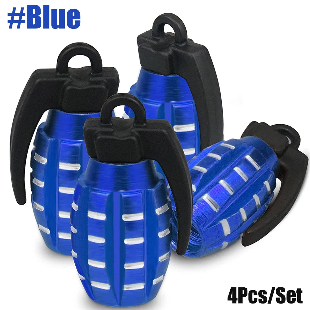 4-Pack Aluminum Tire Valve Caps Rocket Grenade Style Universal Valve Stem Covers for Car Truck Motorcycle Bike