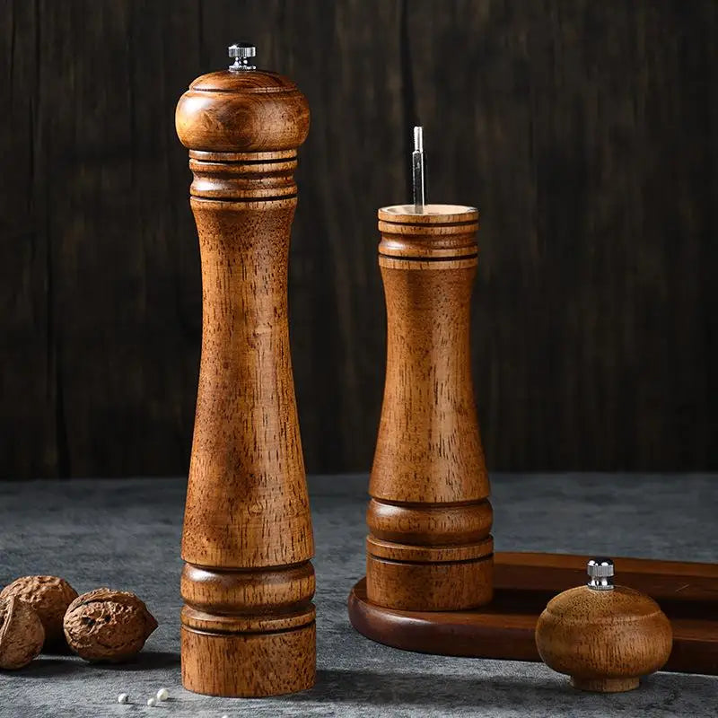 Adjustable Ceramic Pepper & Salt Grinder - Oak Wood Spice Mill, 5/8/10 Inch (12.7/20.3/25.4 cm)