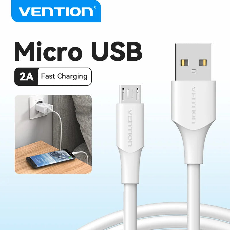 Micro USB 2.0 Cable — 2A Fast Charging & Data Sync, Multiple Lengths 0.25–3m (0.8–9.8 ft) — Compatible with Samsung, Huawei, Xiaomi, Redmi