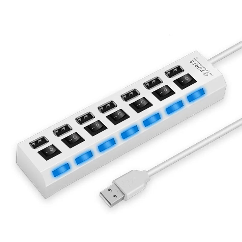 High-Speed USB 2.0 Hub — 4 or 7-Port USB Splitter with Individual On/Off Switches & LED Indicator for PC Laptop