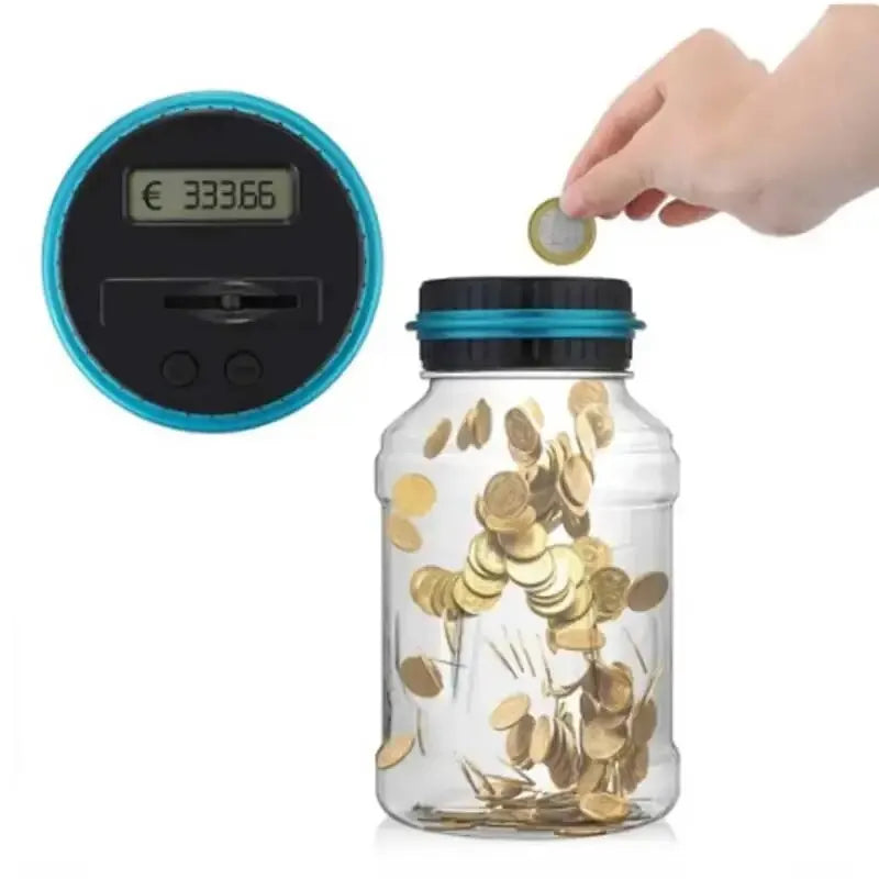1.8L (61 fl oz) Transparent Coin Bank with Smart Coin Counter – Large Capacity Money Jar for USD EUR GBP