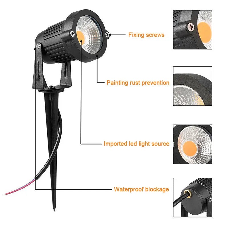 LED COB Spike Garden Path Light - 5W–20W Waterproof Outdoor Lawn Spotlight, AC85–265V / DC12–24V