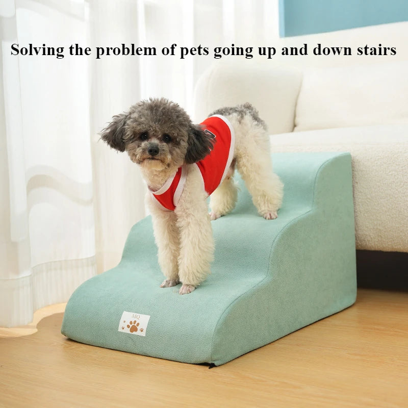 2- or 3-Step Memory Foam Pet Stairs — Removable Washable Cover Dog & Cat Ramp for Sofa and Training