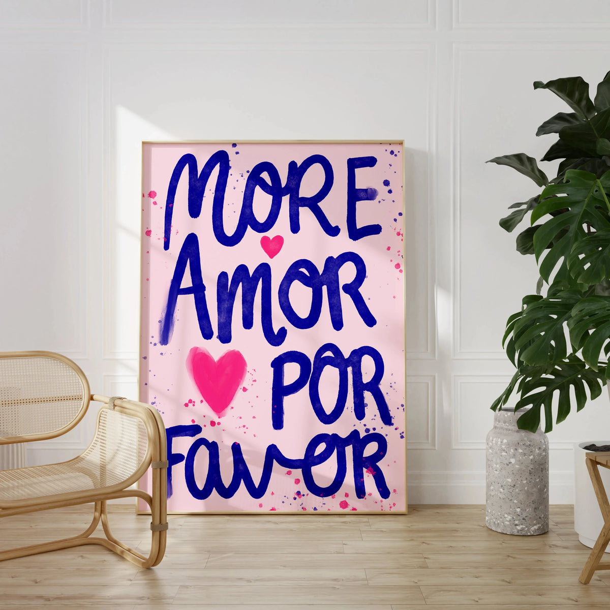 1pc Frameless Love Quote Canvas Wall Art - Pink & Blue Abstract Modern Home Decor