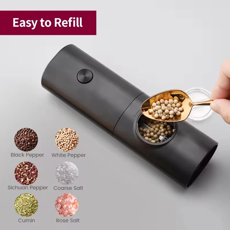 Automatic Salt and Pepper Grinder Set with LED Light – Battery Operated Adjustable Spice Mills