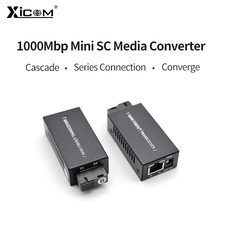 2-Pack Gigabit SC Fiber Media Converter 100/1000M RJ45 to Single-Mode 20 km (12.4 mi) Optical Transceiver with DC 5V Power Supply