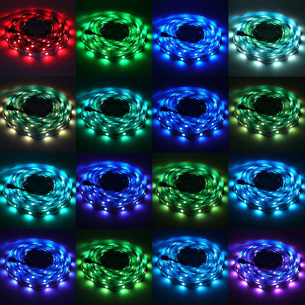 5V 5050 RGB LED Strip Light - Battery/USB Powered 0.5–5m (IP21/IP65) with Remote Control