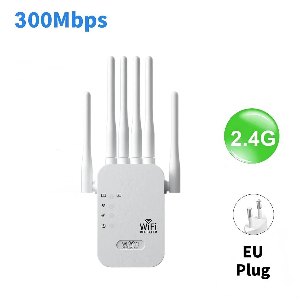 1200Mbps Dual-Band WiFi Range Extender 2.4/5GHz Signal Booster with 4 Antennas & 2 RJ45 Ports for Home Network
