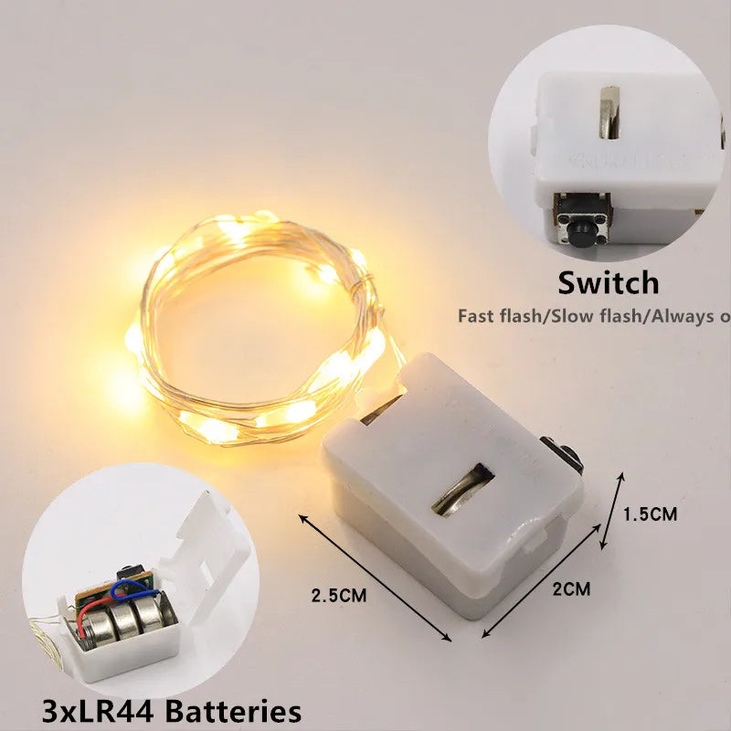 Button Battery LED Fairy String Lights - 1m (3.3 ft) 10 LED & 2m (6.6 ft) 20 LED, Warm White/White/Blue/Pink/Multicolor, Indoor Outdoor