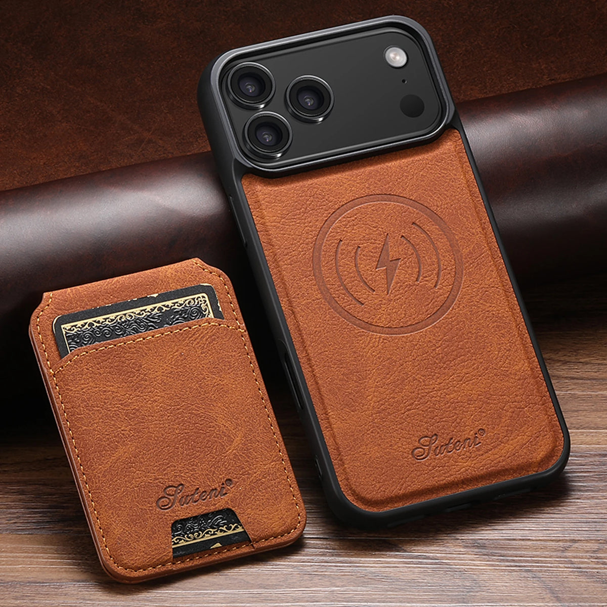 Magnetic Wireless Charging Wallet Phone Case – Faux Leather Card Holder & Stand for iPhone (Multiple Models)