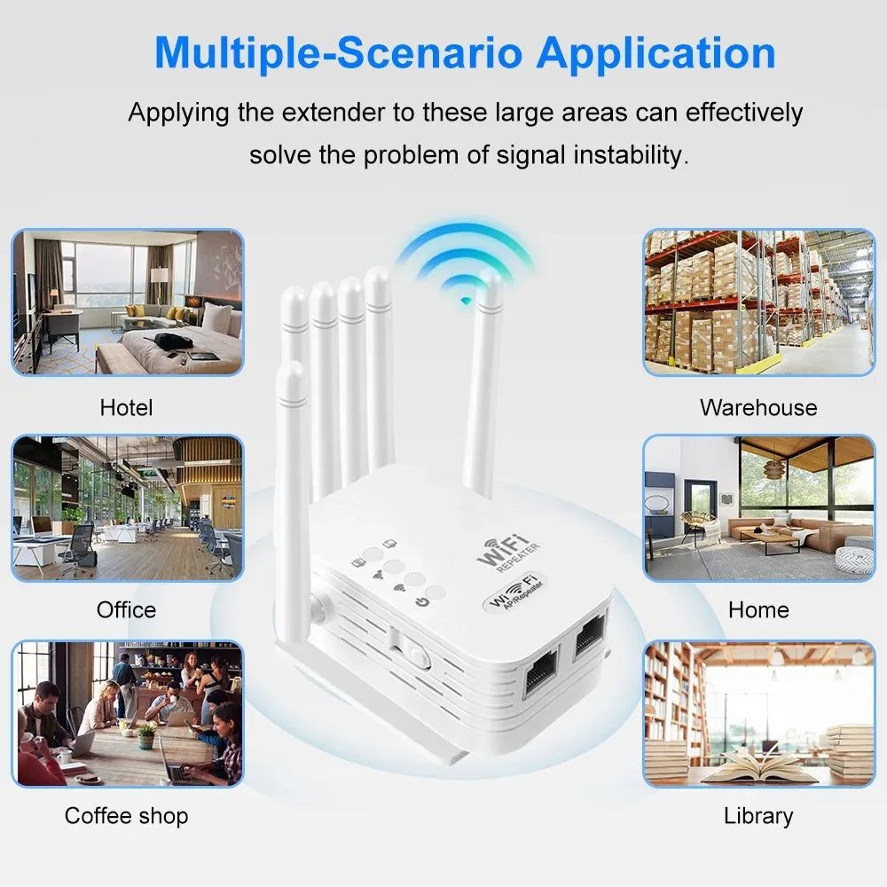 AC1200 Dual-Band WiFi Range Extender 1200Mbps (5GHz 867Mbps + 2.4GHz 300Mbps) 6 High-Gain Antennas Wireless Repeater & Signal Booster