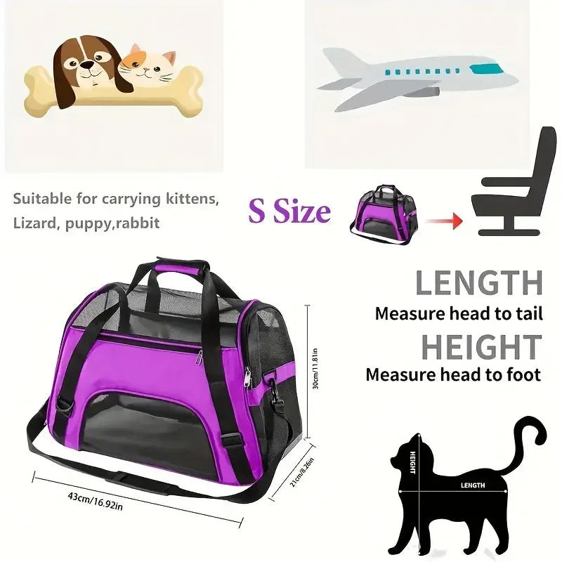 Portable Soft-Sided Pet Carrier Bag – Breathable Mesh Travel Carrier for Cats, Dogs & Puppies (S/M/L)