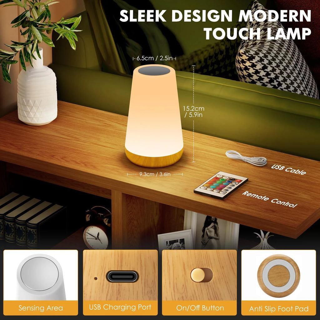 Rechargeable Smart LED Night Light 13 Colors 5 Brightness Levels Touch & Remote USB Bedside Lamp