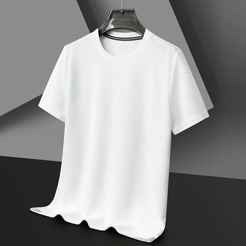 Men's Waffle Knit Short Sleeve Tee - Round Neck Casual Summer T-Shirt