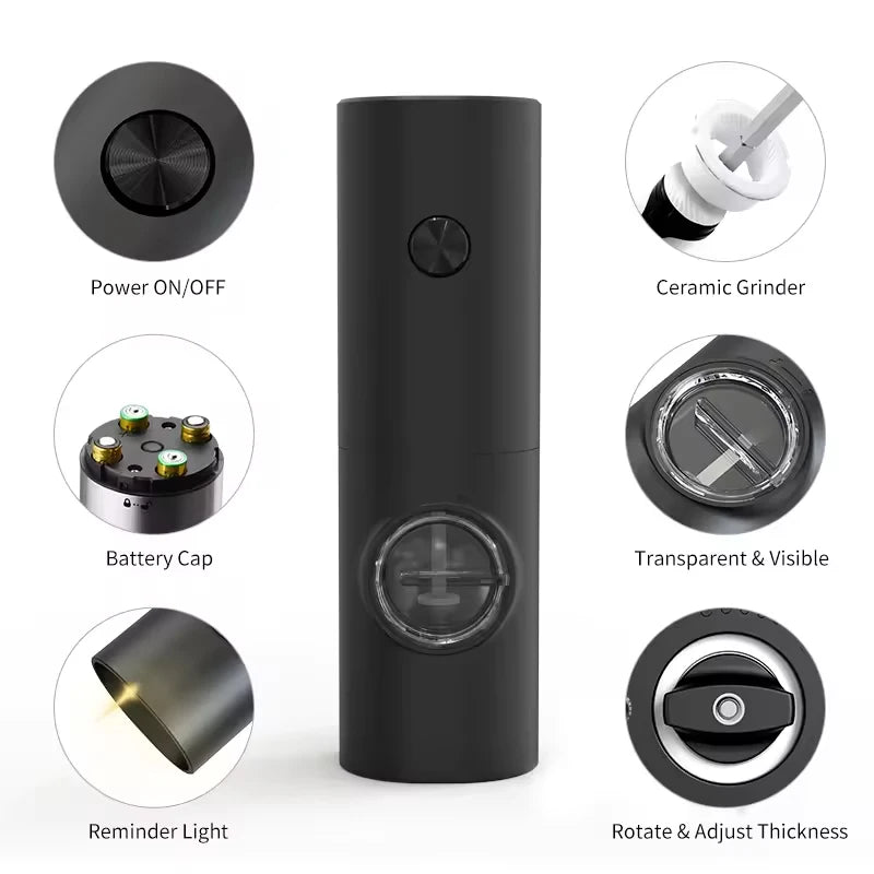 Automatic Salt and Pepper Grinder Set with LED Light – Battery Operated Adjustable Spice Mills