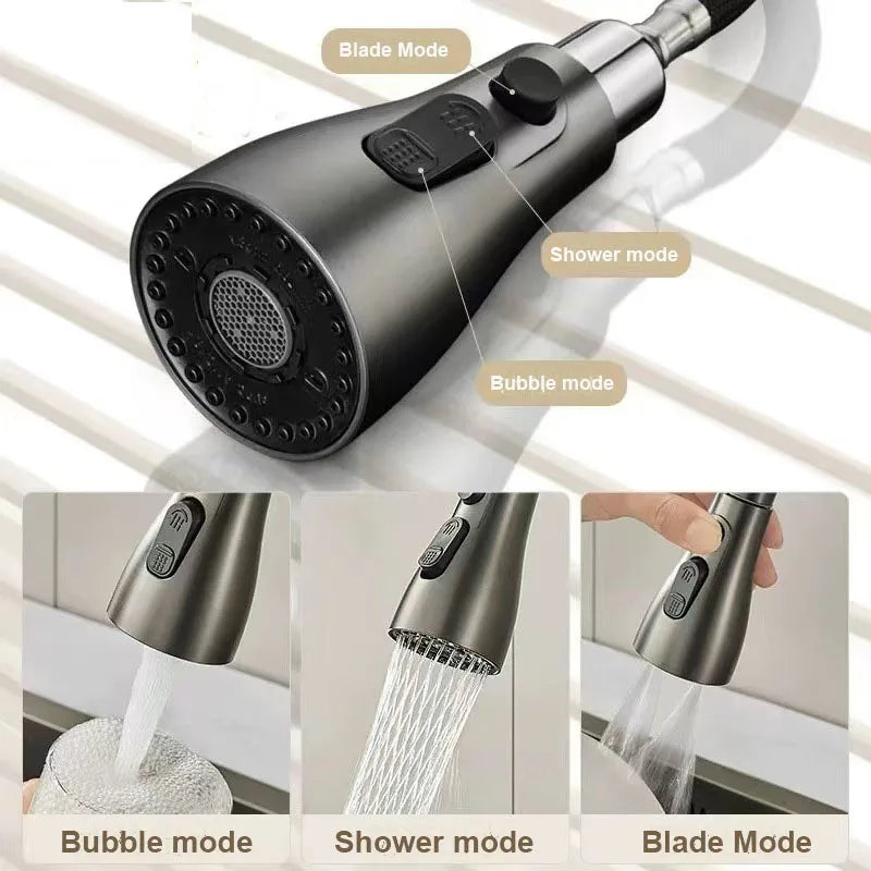 Universal Kitchen Faucet Spray Head 3-Mode Pull-Out Replacement ABS 1/2" (12.7 mm) Connector