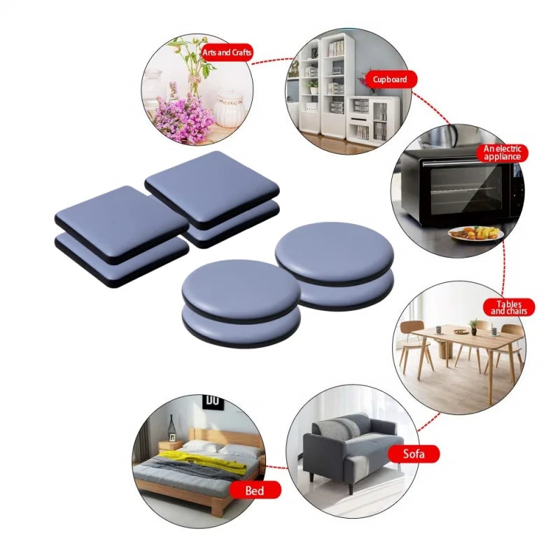 4-Pack Self-Adhesive Furniture Sliders PTFE Felt Floor Protectors - Anti-Scratch Glide Pads for Carpet, Wood, Tile