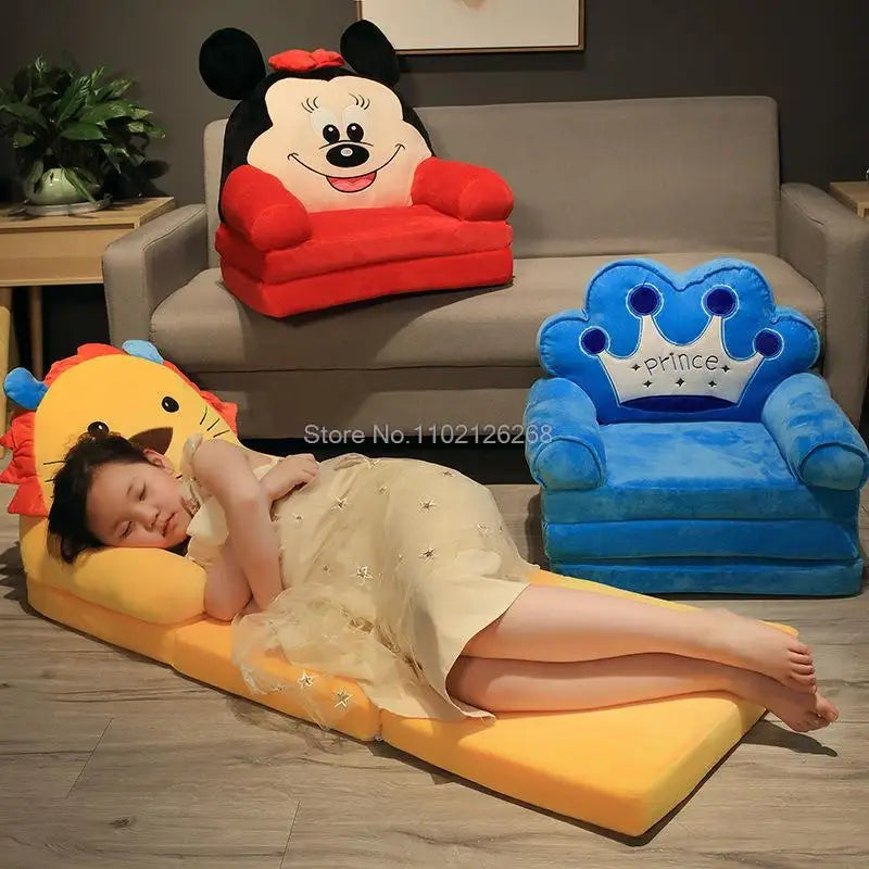 Foldable Kids Cartoon Sofa Bed — Plush Toddler & Baby Seat, Princess Nap Cushion