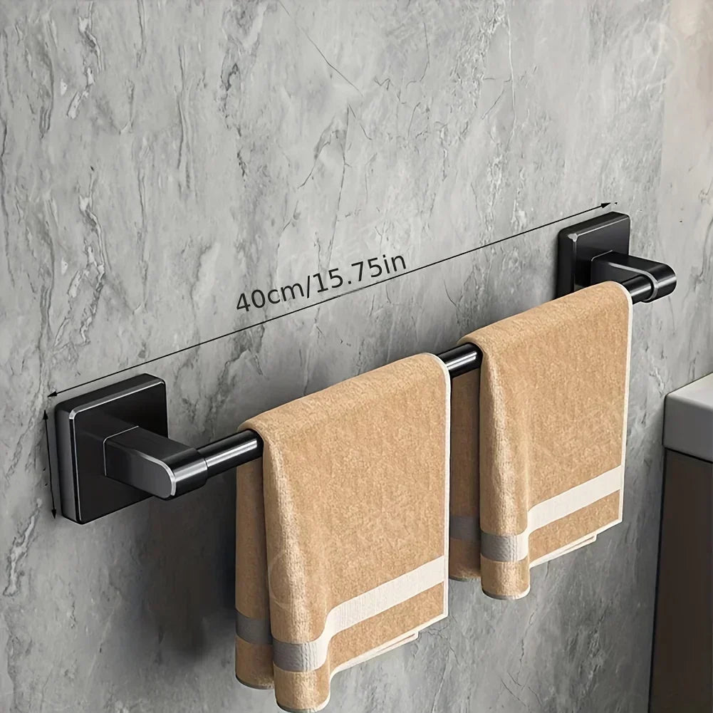 Self-Adhesive No-Drill Bathroom Wall Towel Rack 20-24 in (50-60 cm) Aluminum Single Bar with Hooks