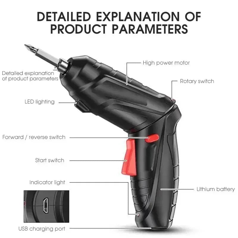 Cordless 47-in-1 Electric Screwdriver — 90° Rotating Head, Rechargeable with LED Light for Home & Office DIY Repairs
