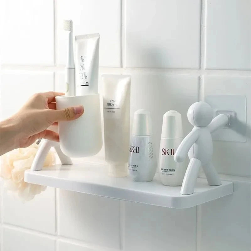 Self-Adhesive Shower Shelf – Wall-Mounted Bathroom Shampoo & Towel Storage Rack, PP Organizer