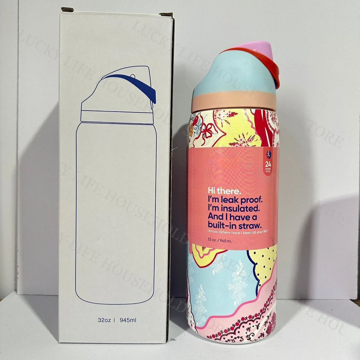 32oz (946ml) Stainless Steel Insulated Sports Water Bottle – Portable Vacuum Thermos, Football/Soccer Design