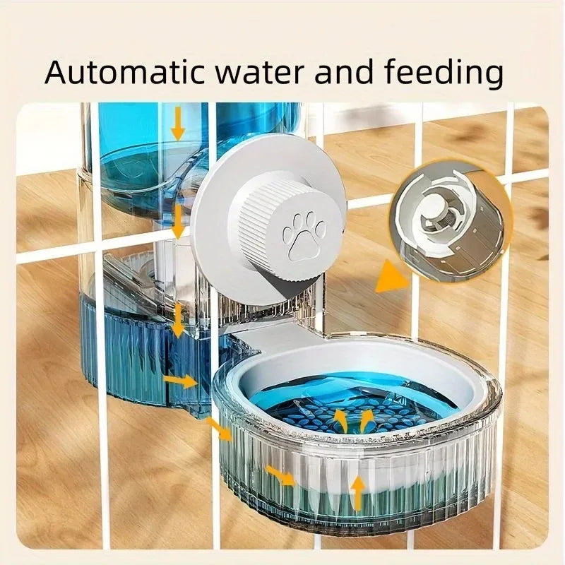Hanging Gravity Automatic Pet Feeder & Water Dispenser Set for Cages, Auto Food Feeder and Waterer with Bowl (Grey)