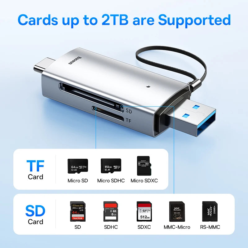 USB-C & USB 3.0 SD/MicroSD Card Reader - Dual SD/TF Slots, 104MB/s, Supports up to 2TB