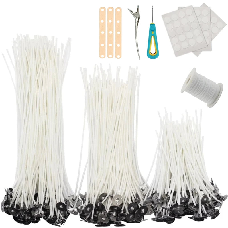 100-Pack Waxed Cotton Candle Wicks with Stand and Tabs, Smokeless Soy Wax-Core Candle Making Supplies