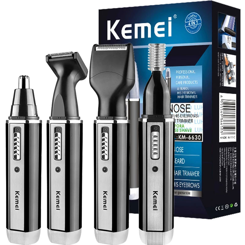 4-in-1 Rechargeable Nose & Ear Trimmer for Men, Beard & Eyebrow Groomer with Washable Heads