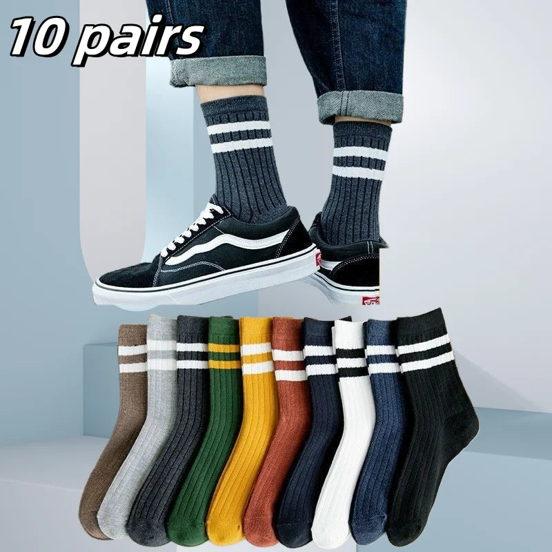 Men's Breathable Sports Crew Socks, 3/5/10 Pairs, Polyester-Cotton Anti-Odor Sweat-Absorbent